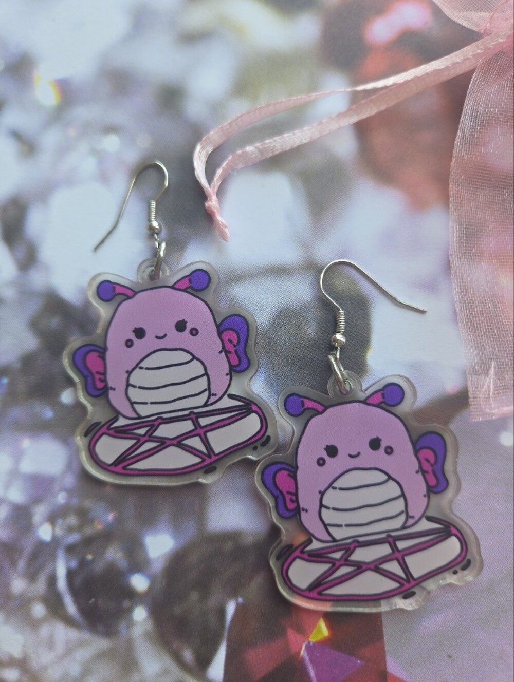 NWOT Squishmallows Seance Pink Butterfly Dangle Earrings